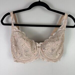 Felina Lace Bra 34DDD Nude Underwire Full Bust Support Unlined Lace Cups